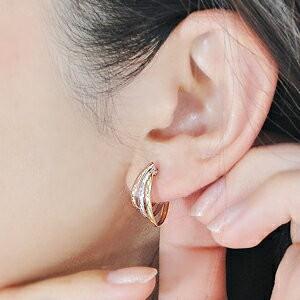 フープピアス ピアス トリプルカラー 18k 18金 YG PG 14k 14金 WG 3連