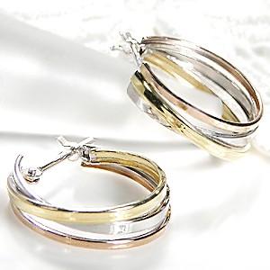 地金ピアス 地金 フープピアス ピアス トリプルカラー 18k 18金 YG PG 14k 14金 WG 3色 3連 SAP0033