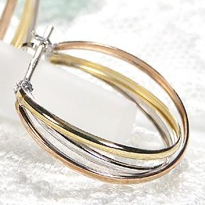 フープピアス 地金ピアス ピアス トリプルカラー 18k 14k YG PG WG フープ 3色 地金 SAP0072の画像