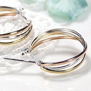 フープピアス 地金ピアス ピアス トリプルカラー 18k 14k YG PG WG フープ 3色 地金 SAP0072の画像