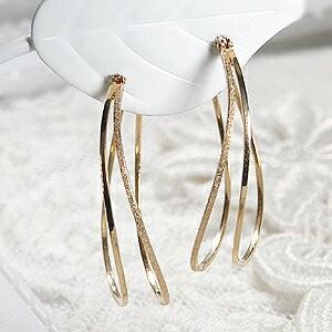 フープピアス ピアス ダブル 地金 18k 18金 YG 簡単 二重 地金ピアス