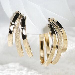 フープピアス ダイヤカット ピアス 地金 3連 18k 18金 YG ゴールド 簡単 フープ SAP0083 の商品画像