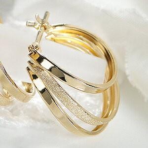 フープピアス ダイヤカット ピアス 地金 3連 18k 18金 YG
