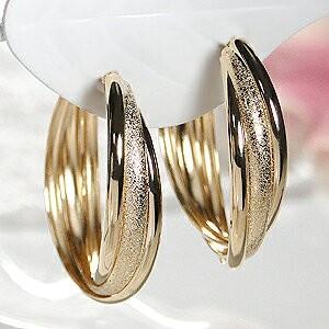 K18YG スターダスト 3連 地金 フープピアス 18金 ピアス 18k フープ