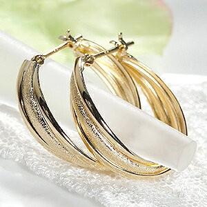 K18YG スターダスト 3連 地金 フープピアス 18金 ピアス 18k