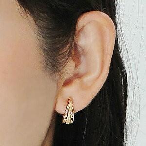 K18YG スターダスト 3連 地金 フープピアス 18金 ピアス 18k