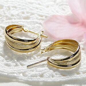 K18YG スターダスト 3連 地金 フープピアス 18金 ピアス 18k