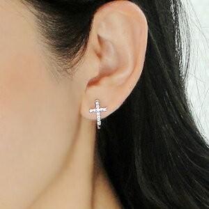 K18WG 0.3ct ダイヤモンド クロス フープ ピアス 18金 k18