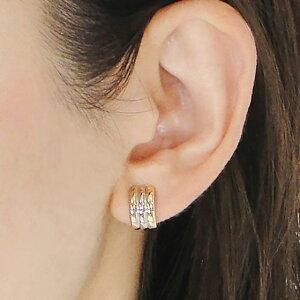 K18YG PG Pt900 トリプルカラー 平行 フープ ピアス 18金 18k イエロー