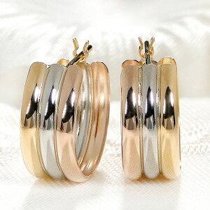 地金ミックス フープピアス プラチナ 18K YG PG