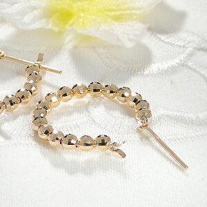 ゴールド 地金 ボール フープ ピアス K18 YG K14 WG ミラーボール 18金