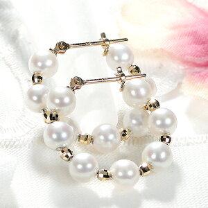 イエローゴールド K18 YG 淡水 パール ミラーボール フープ