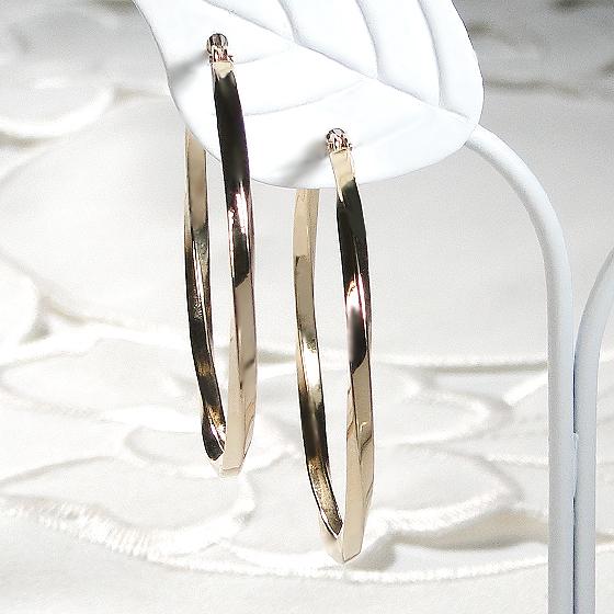 ホワイトゴールド ピアス箱.ショッパー.品質証明書付きWG ロングウェーブピアス スナップピアス K10ホワイトゴールド (地金)(フープピアス