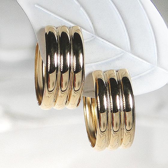 K18YG 3連 フープ ピアス 6.0x14.0mm 18k イエローゴールド ジュエリー