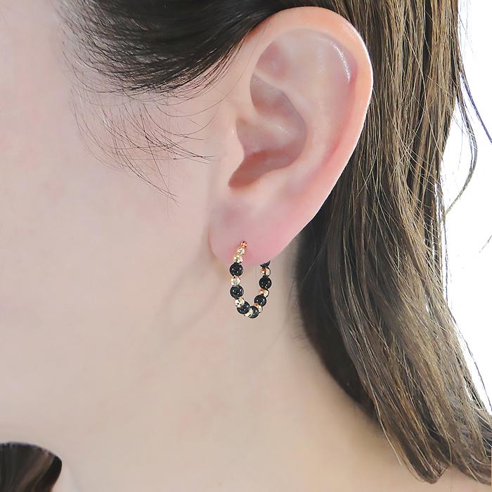 k18 オニキスミラーボールピアス　フープピアス K18YG 20mm オニキス ミラーボール フープ ピアス 18金 k18 YG