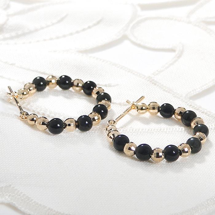 K18YG 20mm オニキス ミラーボール フープ ピアス 18金 k18 YG