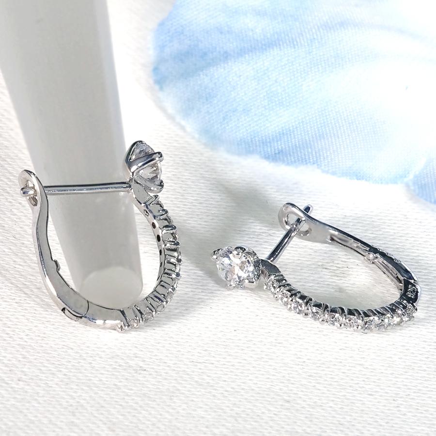 Pt900 ダイヤモンド 中折れ バネ式 フープ ピアス 0.44ct 送料無料 プラチナ PT フープピアス プラチナピアス 可愛い ひと粒 ダイヤ 簡単 人気 流行 SAP-0215の画像