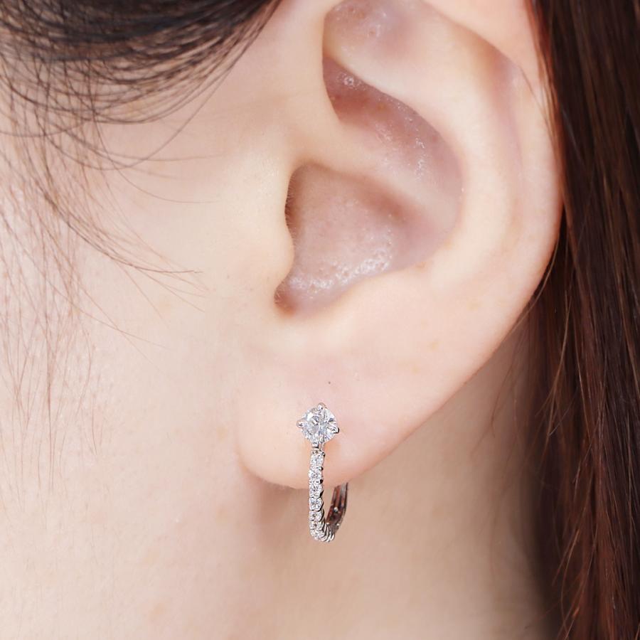 Pt900 ダイヤモンド 中折れ バネ式 フープ ピアス 0.44ct 送料無料 プラチナ PT フープピアス プラチナピアス 可愛い ひと粒 ダイヤ 簡単 人気 流行 SAP-0215の画像