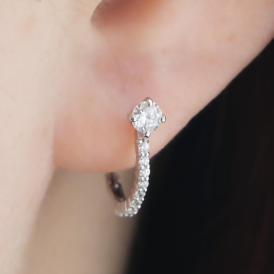 Pt900 ダイヤモンド 中折れ バネ式 フープ ピアス 0.44ct 送料無料 プラチナ PT フープピアス プラチナピアス 可愛い ひと粒 ダイヤ 簡単 人気 流行 SAP-0215の画像