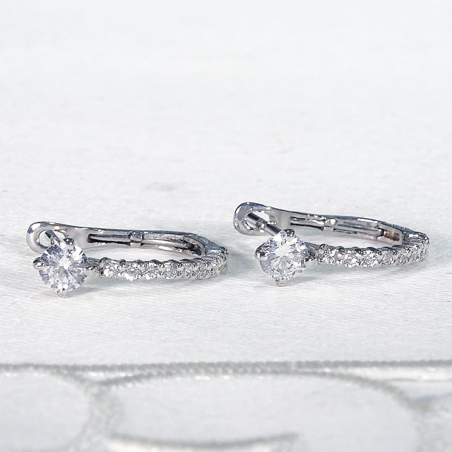 Pt900 ダイヤモンド 中折れ バネ式 フープ ピアス 0.44ct 送料無料 プラチナ PT フープピアス プラチナピアス 可愛い ひと粒 ダイヤ 簡単 人気 流行 SAP-0215の画像
