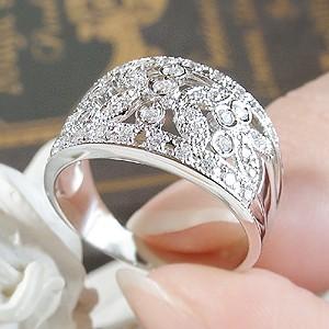 ダイヤモンドリング 指輪 リング ダイヤモンド プラチナ pt900 ダイヤ フラワー 花 ミル打ち アンティーク 0.37ct SAR0006の画像
