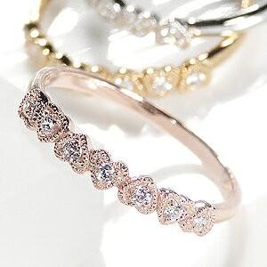 ダイヤモンド リング ハート エタニティ ミル打ち 10k 10金 ダイヤ