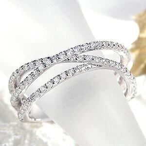 Pt900(ハード) 0.65ct ダイヤモンド クロス リング エタニティ ダイアモンド 0.6カラット ３連 プラチナ ダイア 指輪 レディース 重ねづけ プレゼント SAR0110の画像