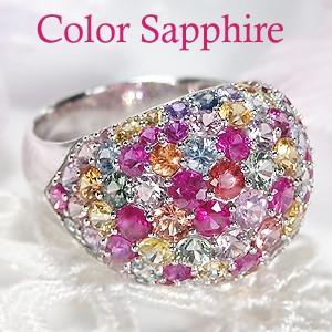 カラーサファイア サファイア リング パヴェ 指輪 マルチ 豪華 カラーストーン 18k 18金 ゴールド SAR0156 | 
