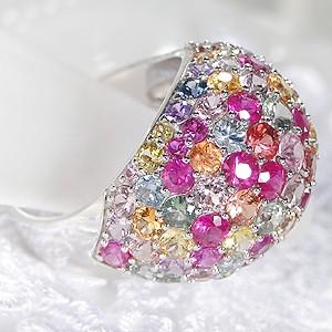 カラーサファイア サファイア リング パヴェ 指輪 マルチ 豪華 カラー