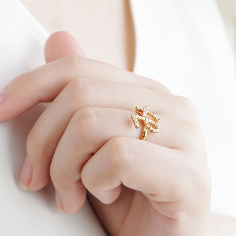 K18YG 0.30ct ひらがな み ダイヤモンド リング 送料無料 ジュエリー アクセサリー 指輪 K18 YG ゴールド ダイア プレゼント イニシャル 大振り 個性的 SAR0213の画像