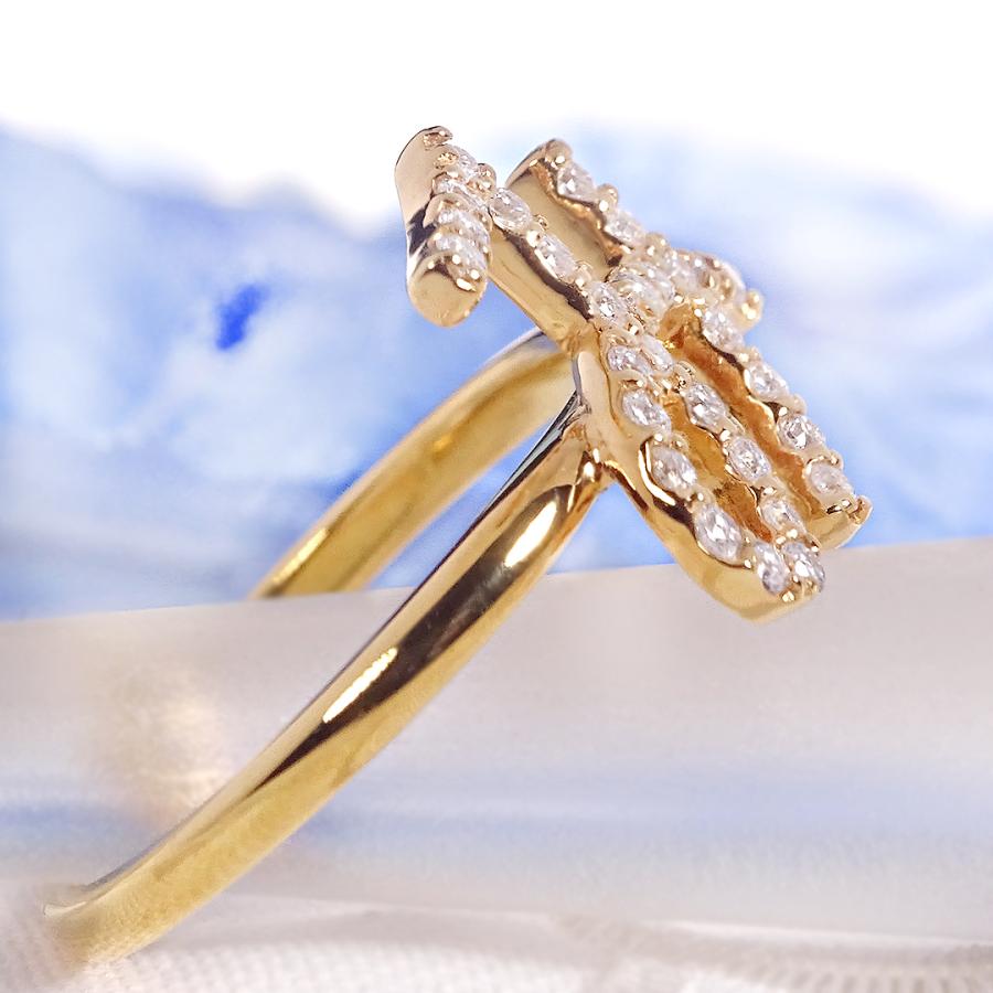 K18YG 0.30ct ひらがな み ダイヤモンド リング 送料無料 ジュエリー アクセサリー 指輪 K18 YG ゴールド ダイア プレゼント イニシャル 大振り 個性的 SAR0213の画像