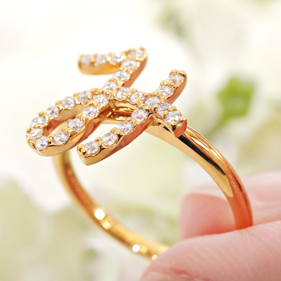 K18YG 0.30ct ひらがな み ダイヤモンド リング 送料無料 ジュエリー アクセサリー 指輪 K18 YG ゴールド ダイア プレゼント イニシャル 大振り 個性的 SAR0213の画像