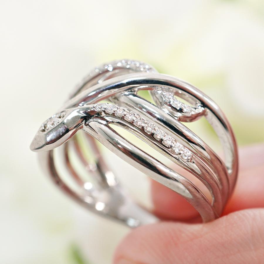 K18 YG Pt900 0.15ct スネーク ダイヤモンド リング 送料無料 指輪 ゴールド プラチナ PT ヘビ 蛇 縁起物 イエローゴールド 金運 開運 蛇年 巳年 干支 SAR0214の画像