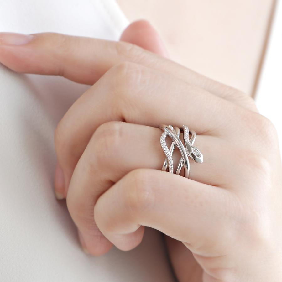 K18 YG Pt900 0.15ct スネーク ダイヤモンド リング 送料無料 指輪 ゴールド プラチナ PT ヘビ 蛇 縁起物 イエローゴールド 金運 開運 蛇年 巳年 干支 SAR0214の画像