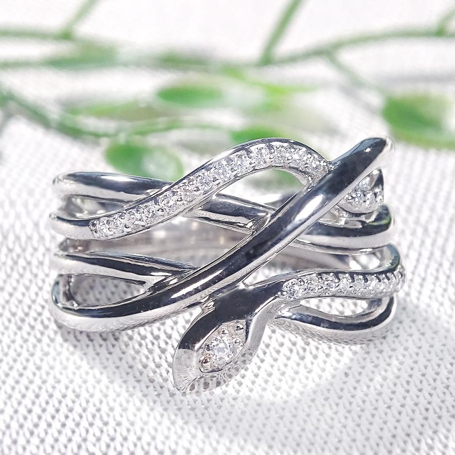 K18 YG Pt900 0.15ct スネーク ダイヤモンド リング 送料無料 指輪 ゴールド プラチナ PT ヘビ 蛇 縁起物 イエローゴールド 金運 開運 蛇年 巳年 干支 SAR0214の画像