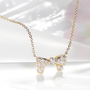 K18YG リボンモチーフ ダイヤモンドペンダント 0.2ct ネックレス 送料無料 １８金 K18 YG 可愛い オシャレ 人気 ペンダント ギフト プレゼント 絆 SAR0804Yの画像