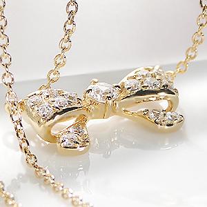 K18YG リボンモチーフ ダイヤモンドペンダント 0.2ct ネックレス 送料無料 １８金 K18 YG 可愛い オシャレ 人気 ペンダント ギフト プレゼント 絆 SAR0804Yの画像