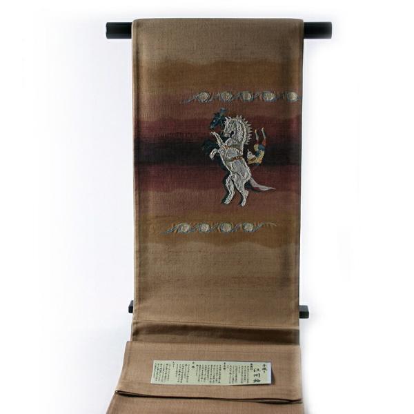 袋帯お仕立て付き逸品手織錦 山鹿清華 超安い 柄 73％以上節約 曲技 薄茶色