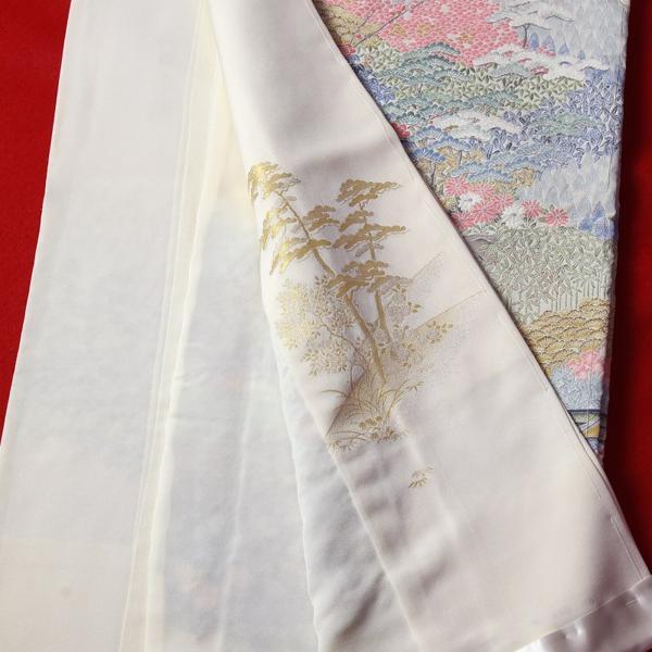 寿光織 最高峰縫取刺繍 訪問着／留袖 兼六園 生成り色 手縫いお仕立て 