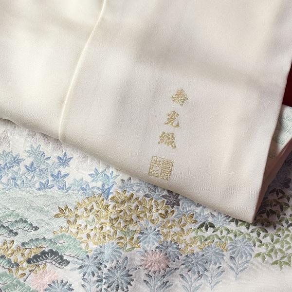 寿光織 最高峰縫取刺繍 訪問着／留袖 兼六園 生成り色 手縫いお仕立て 