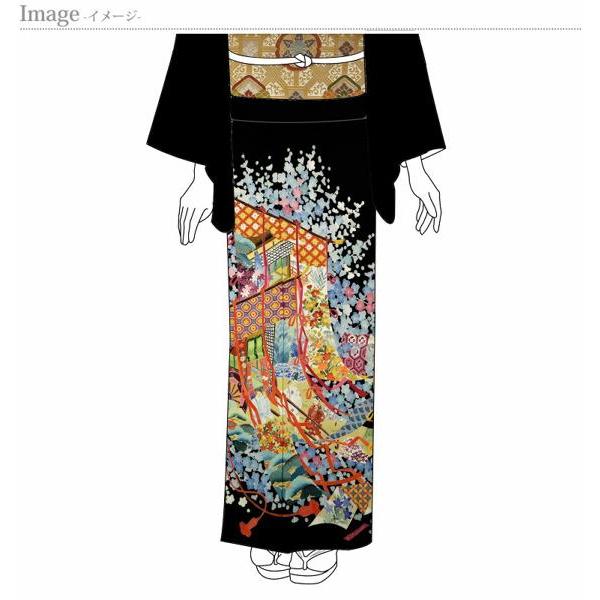 黒留袖　正絹　黒留袖　本加賀友禅 「毎田仁郎」氏作　手描き　几帳に花々文様　結婚式・披露宴　裄丈６８．５ｃｍまで　フルオーダー国内手縫い仕立て付き　_7