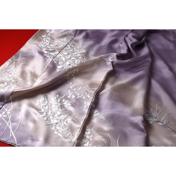 付下げ 木版画作家 井堂雅夫 紬 朝顔 葡萄染色 トールサイズ 湧き K-4345 