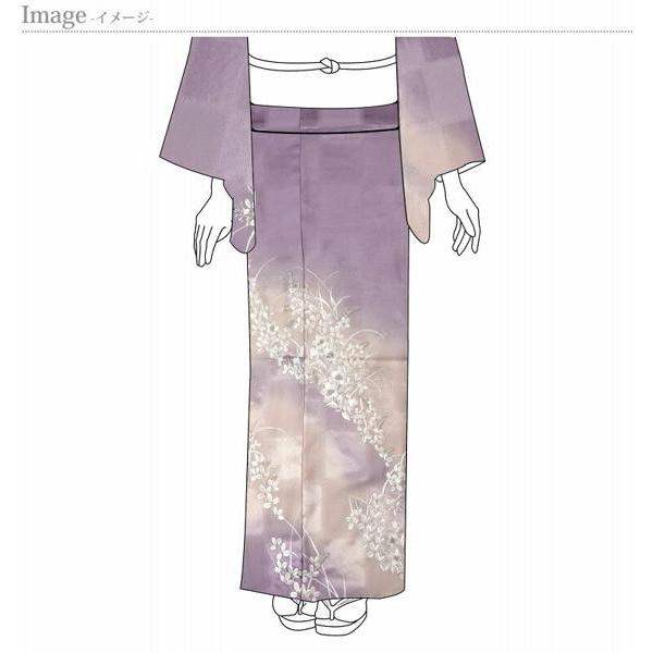 小紋 松下喜晴 花模様 鳥 蝶 錆利休色 縮緬 トールサイズ K-4369（中古  