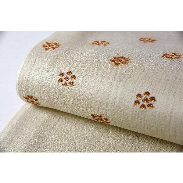 夏物お仕立て付き正絹 織り帯 紗紬にすくい織 アイボリー色 お洒落着用