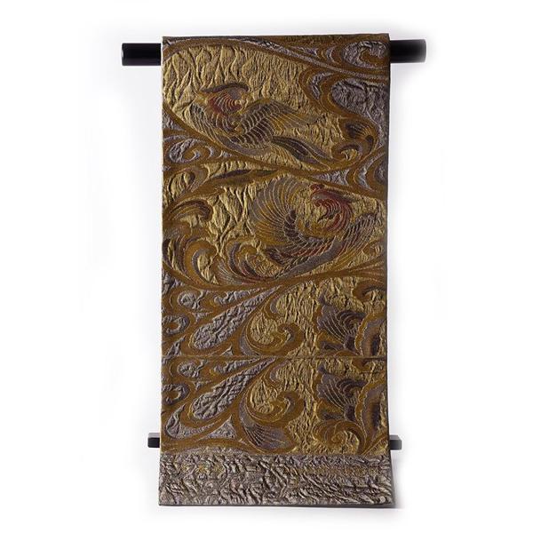 袋帯 お仕立て付き 正絹 山口美術織物謹製 鳳楽の詩文 金色を基調 着物  