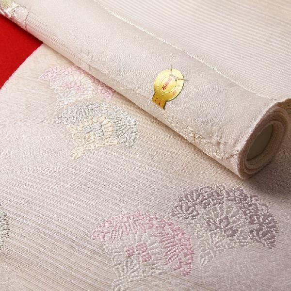 夏帯　お仕立て付き　正絹　絽　西陣「佐々木染織」　織り帯　九寸名古屋帯（六通柄）白色に薄クリーム　扇　セミフォーマル〜カジュアル着用　送料無料の画像