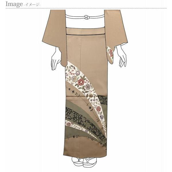 訪問着　手縫いお仕立て付き　染の北川　手描き　唐花文様　ベージュ色　身長１６８ｃｍ位まで、裄６９．５ｃｍまで　送料込みの画像
