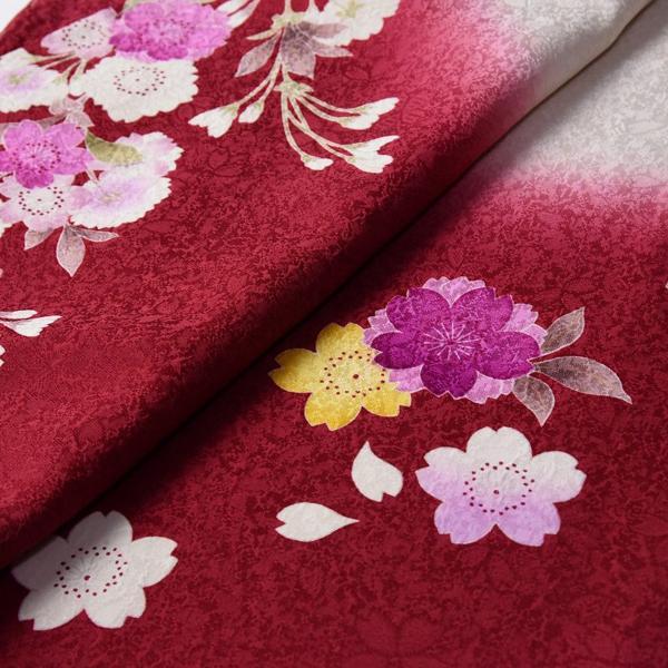 振袖　手縫いお仕立て付き　十日町「関芳」製　赤白色　桜尽くし　金駒刺繍入り　送料込み　ブランド振袖　御振袖の画像