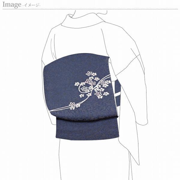本加賀友禅　袋帯　茶谷孝志作　桜１　青灰色　お太鼓柄　染め帯　カジュアル〜セミフォーマル用　　お仕立て付きの画像