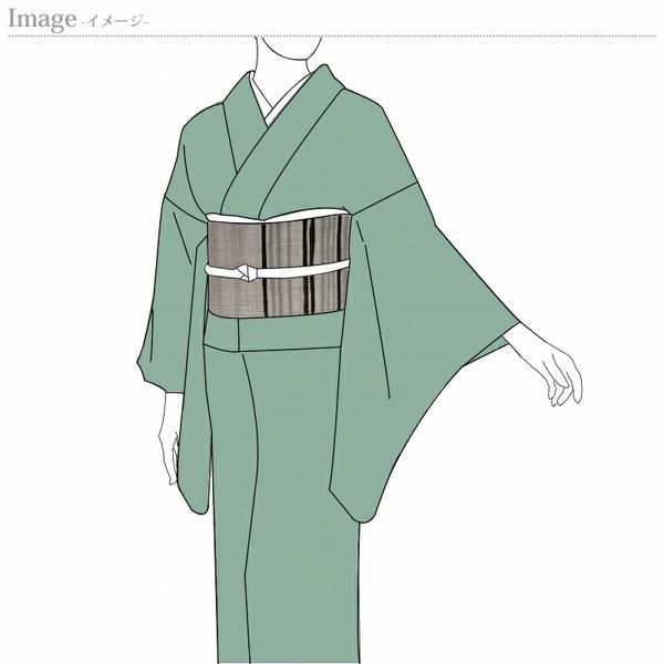 色無地　お仕立て付き　浜ちりめん　二代目清次郎　宇治の茶染（同色八掛け付き）　若竹色　裄６９.５ｃｍまで　　着尺/反物/着物/和服/礼装の画像